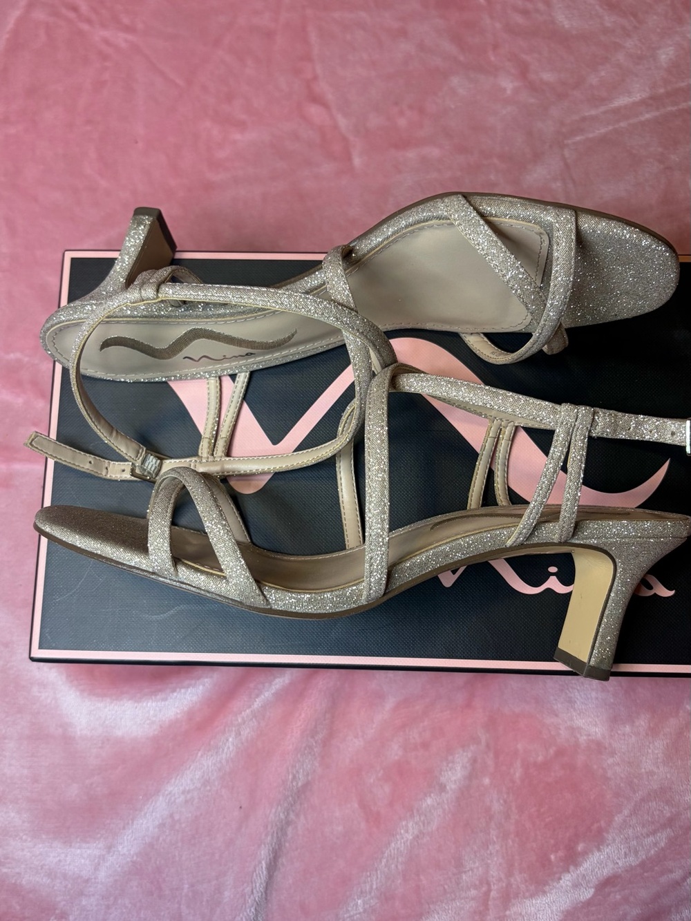 Nina Sparkling Gold Strappy Block Heel Sandals